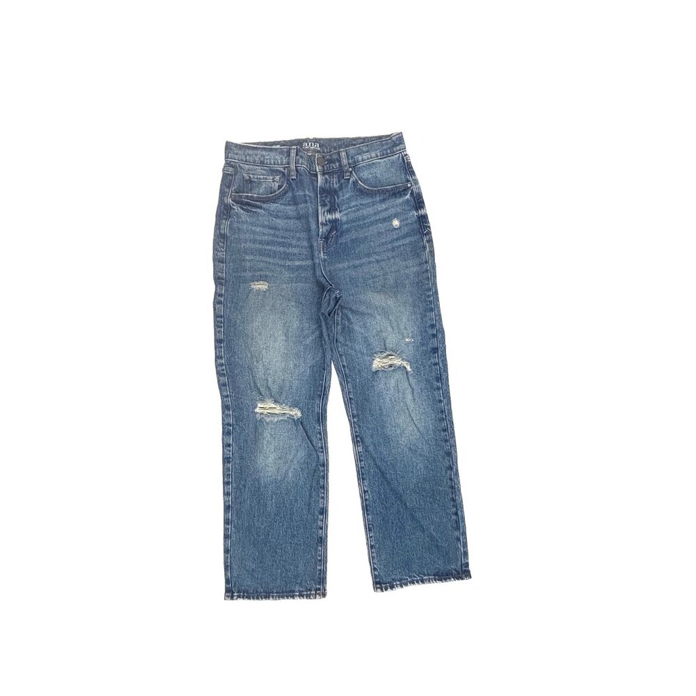 Ana Highest Rise Straight Distressed Button Fly  Women's‎ size 8 Dark Blue Jeans